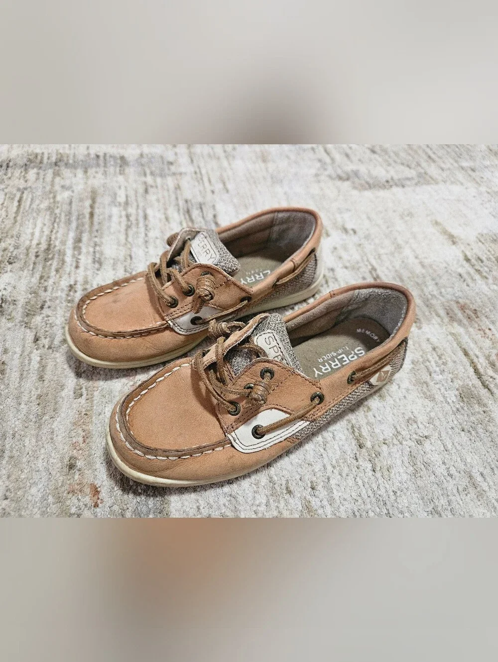 Sperry Kids Tan and Brown Leather Moccasin Boat Shoes Size 13